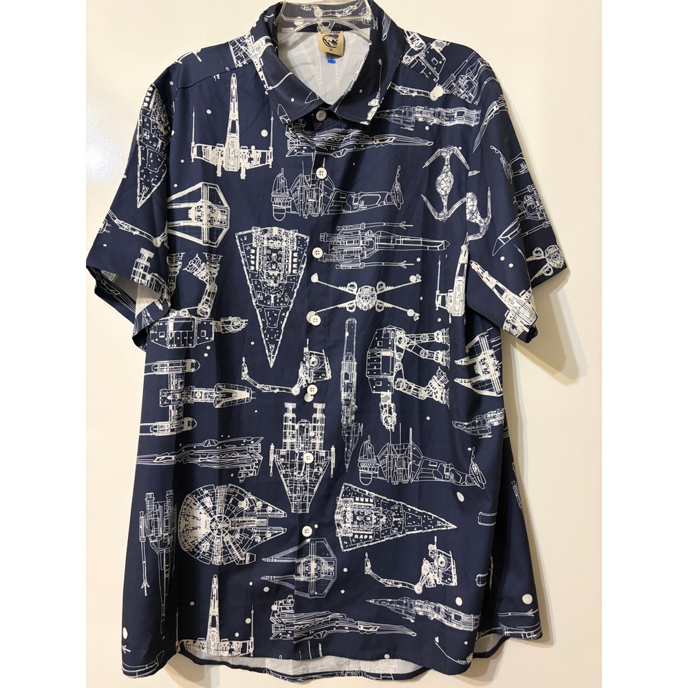 Hardaddy Star Wars Spaceship‎ Blueprint Shirt Navy Blue Short Sleeve Button Down
